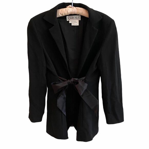 Vintage Carlisle Black Wool Blazer Silk Sash Tie - Picture 1 of 3